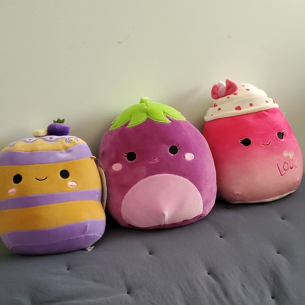 Three Squishmallows: Paden, Glena, And Cinnamon